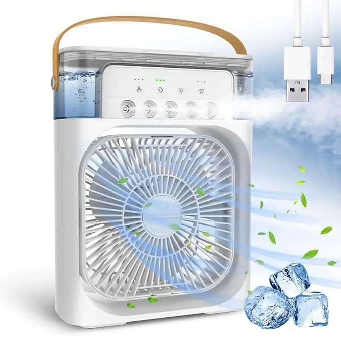 Portable Mini Fan Artic Cooler with 7 Colors LED Light, 1/2/3 H Timer, 3 Wind Speeds and 3 Spray Modes for Office,Home,Dorm,Travel