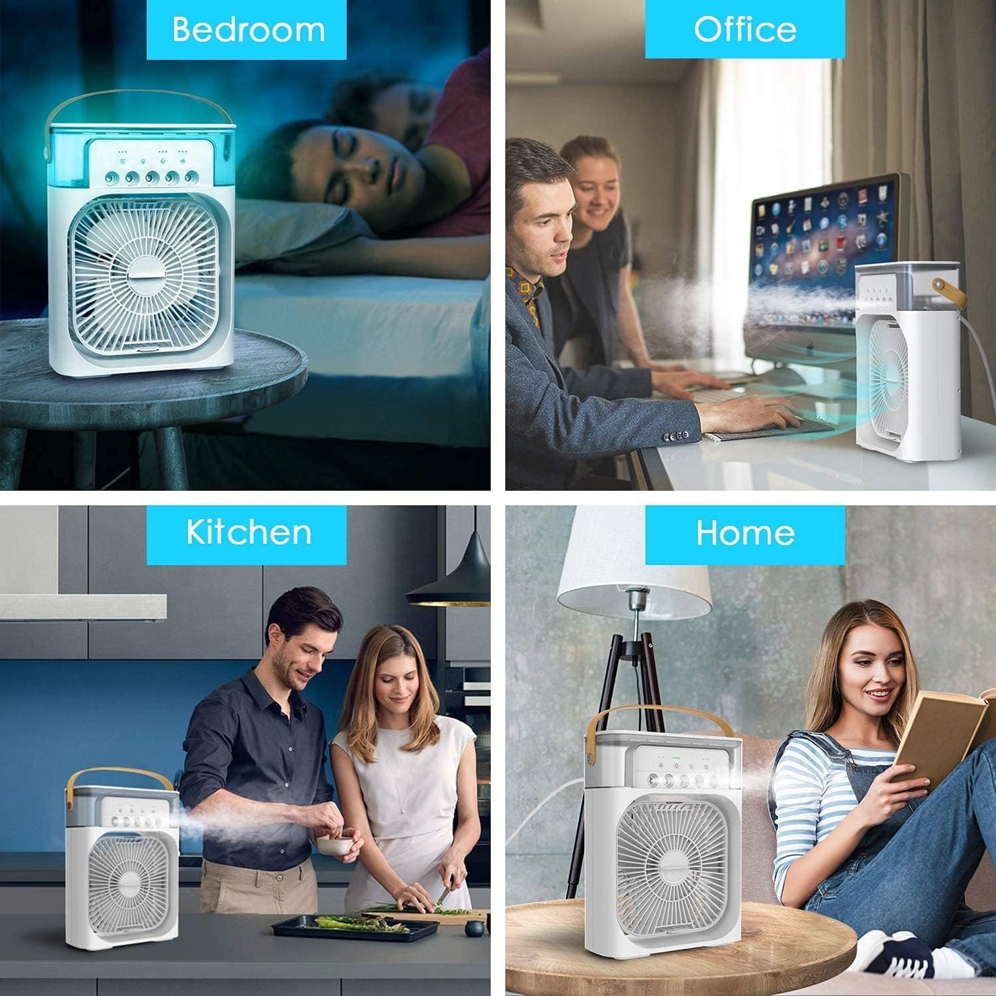 Portable Mini Fan Artic Cooler with 7 Colors LED Light, 1/2/3 H Timer, 3 Wind Speeds and 3 Spray Modes for Office,Home,Dorm,Travel