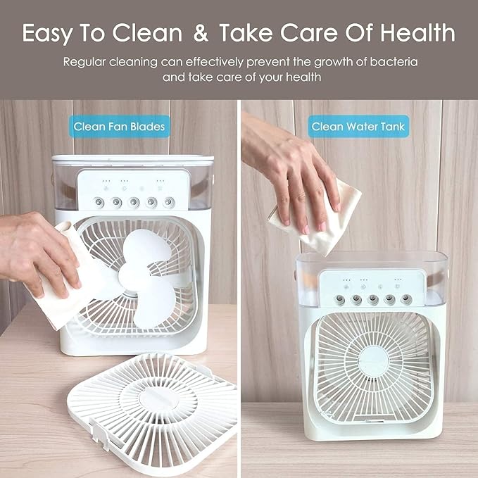 Portable Mini Fan Artic Cooler with 7 Colors LED Light, 1/2/3 H Timer, 3 Wind Speeds and 3 Spray Modes for Office,Home,Dorm,Travel