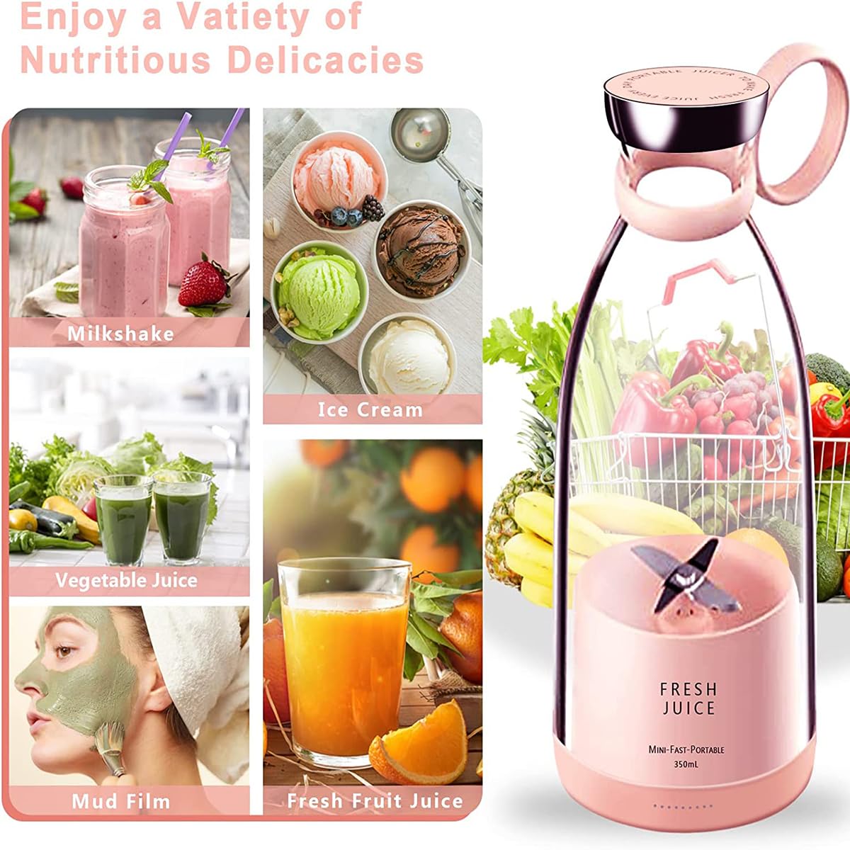 Portable Blender, USB Rechargeable Mini Juicer Blender.