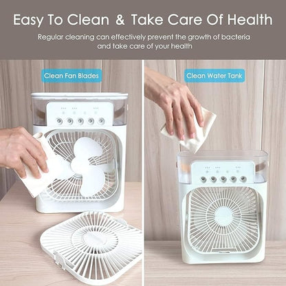 Portable Mini Fan Artic Cooler with 7 Colors LED Light, 1/2/3 H Timer, 3 Wind Speeds and 3 Spray Modes for Office,Home,Dorm,Travel