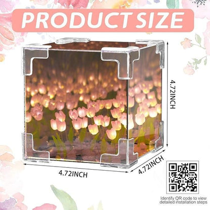 Tulip Cube Mirror Decorative Flower Lamp for Bedroom,Table Lamp and Mirror 2 In 1